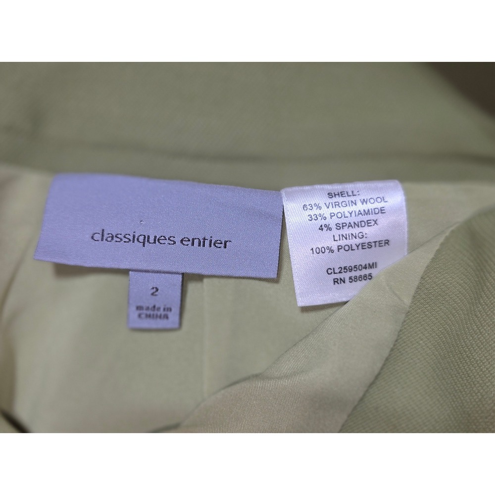 Classiques Entier Sage Green Virgin Wool Blend Pencil Skirt Size 2 Midi Slit - Picture 3 of 7